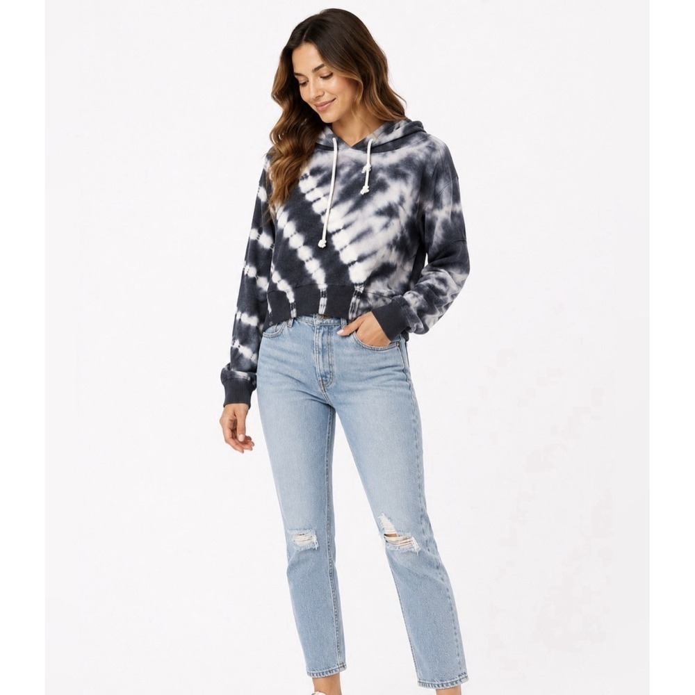 Aeropostale Tie Dye Cropped Hoodie Women's M Black White
